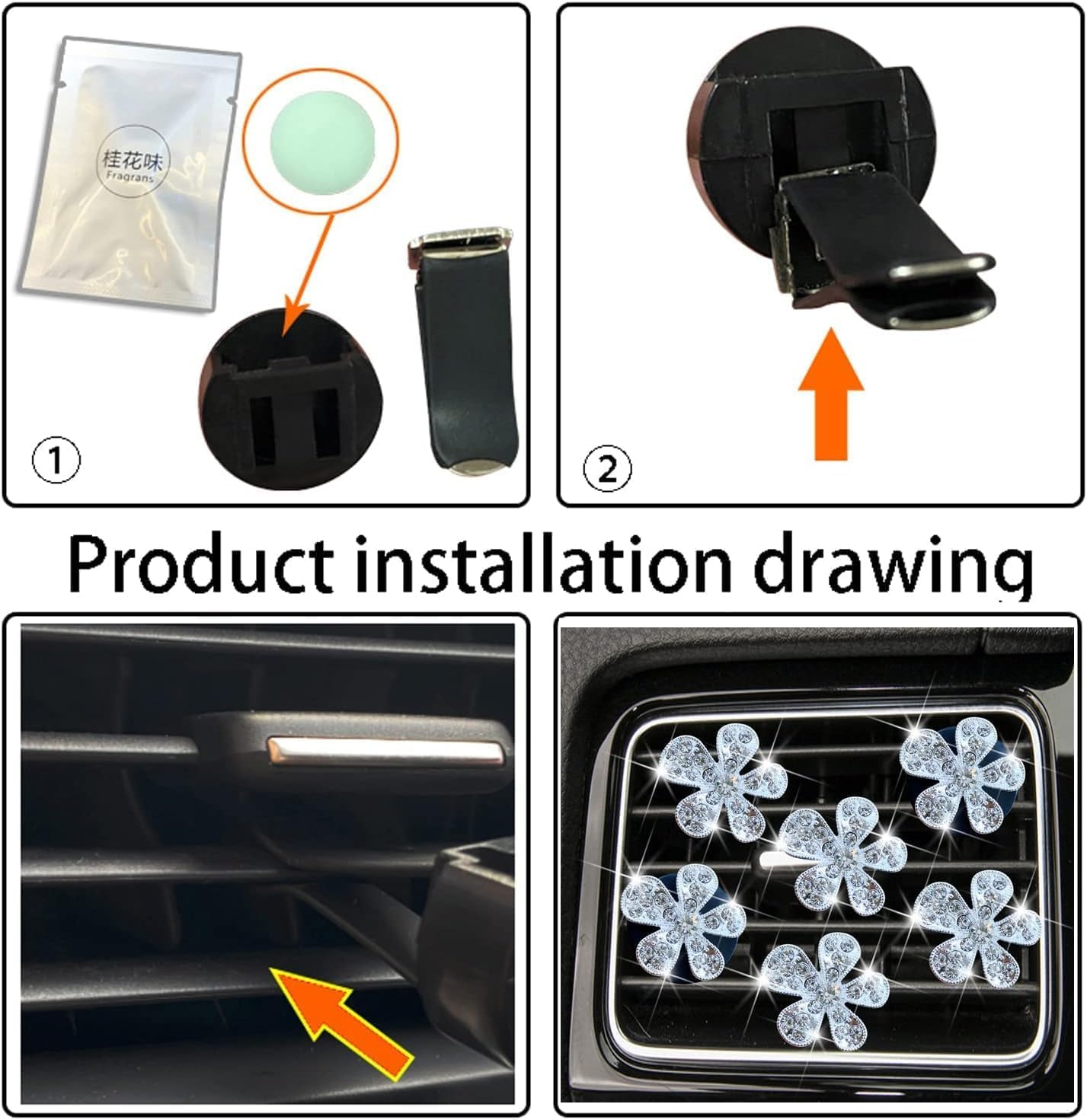 6 Pcs Cute Daisy Air Fresheners, Bling Flower Air Vent Clips, Diffuser with Rhinestone Interior Decoration Charm, Diamond Decor Accessories for Women Girls image number 4