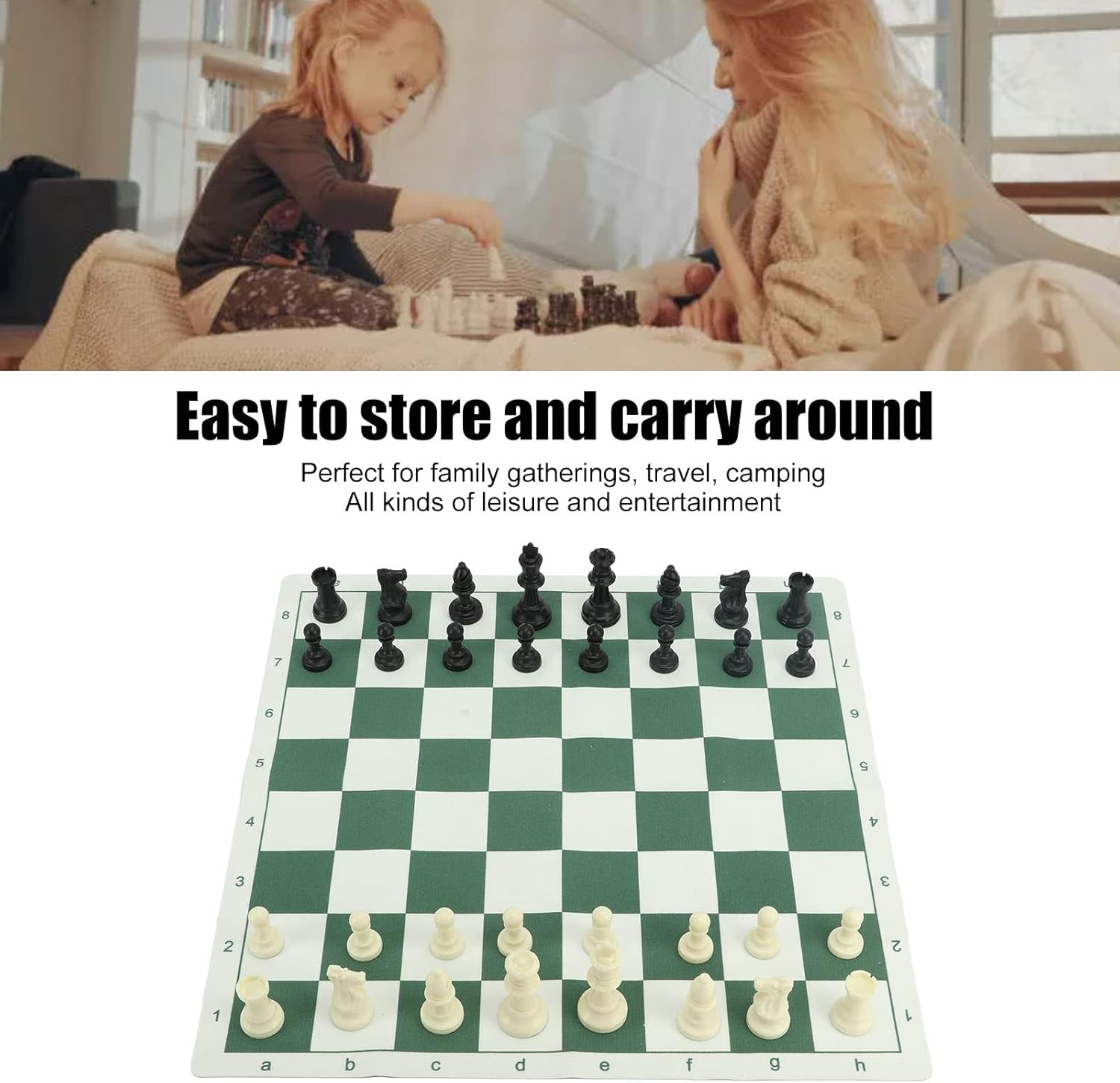 Chess Set, 16.9 X 16.9In Portable Travel Chess Board Game Sets Wear Resistant anti Skid Board Game with PU Mat Storage Bag for Family Gatherings, Travel, Camping image number 1