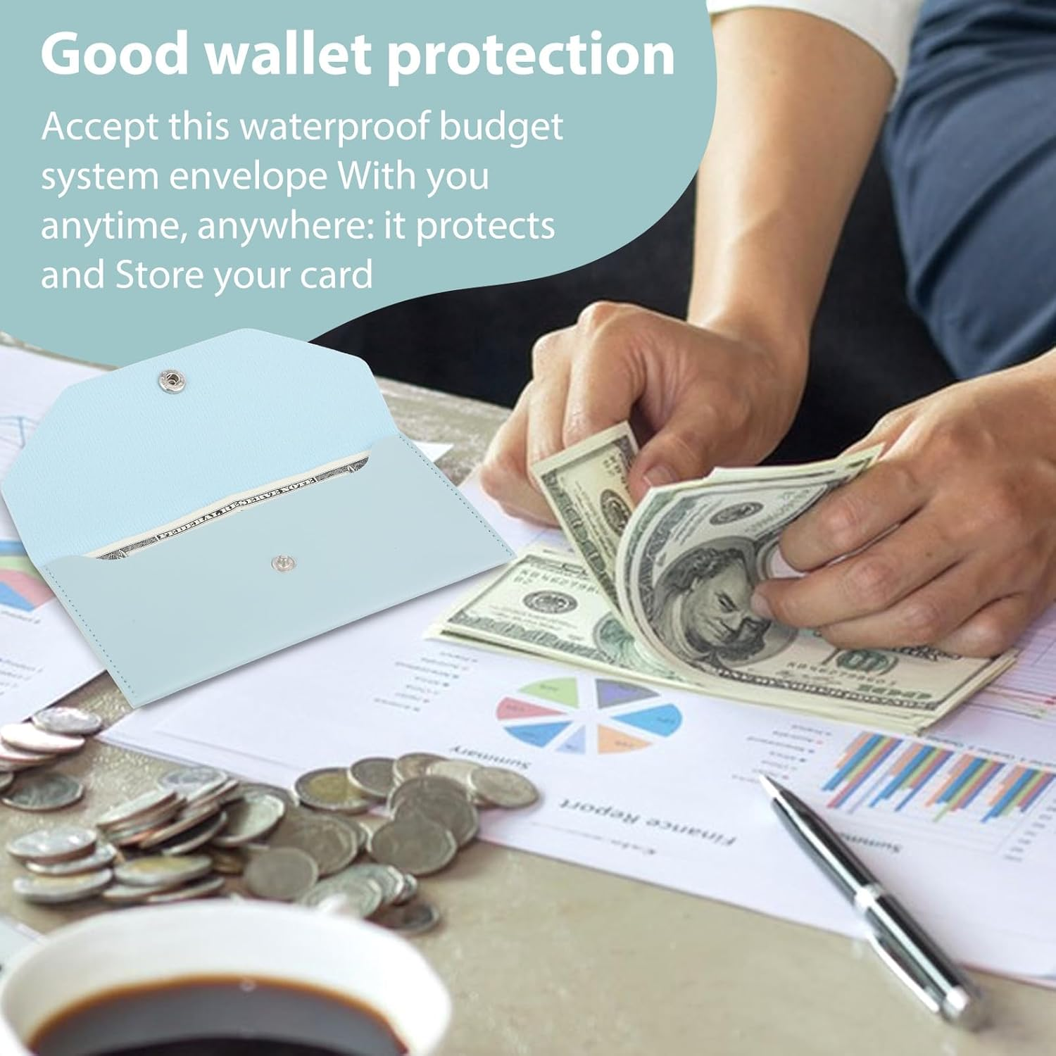 Teaaha Cash Wallet Genuine Leather Money Stuffing Wallets Organizer Reusable Budget Envelope Wallet Retro Clutch Wallets for Men Women Cash Check Billing, Minimalist Design image number 2