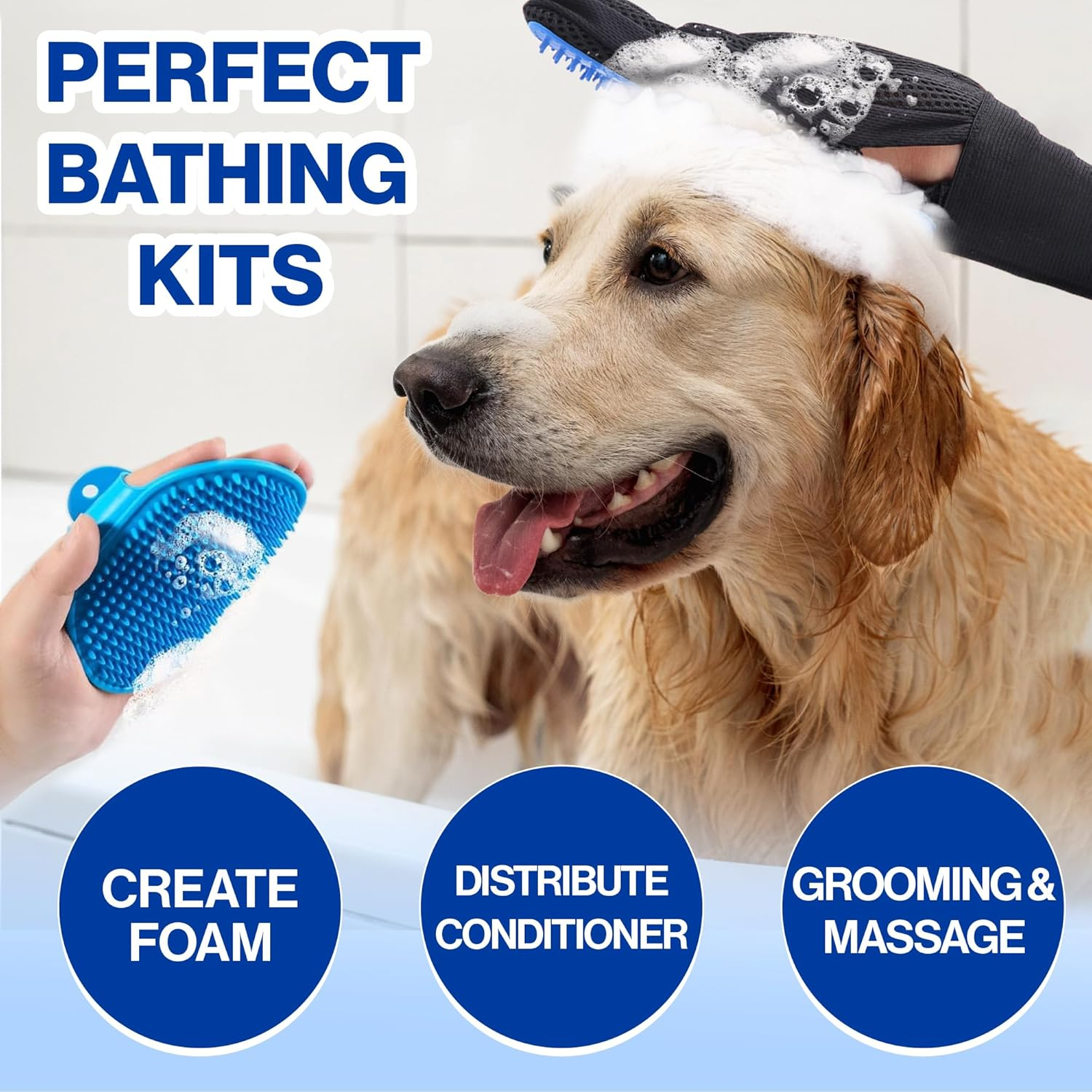 Pet Grooming Set with Dog Washing Gloves for Bathing, Dog Bath Brush and Silicone Dog Toothbrush, Pet Grooming Gloves for Dogs, Cats and Horses with 185 Silicone Tips image number 6