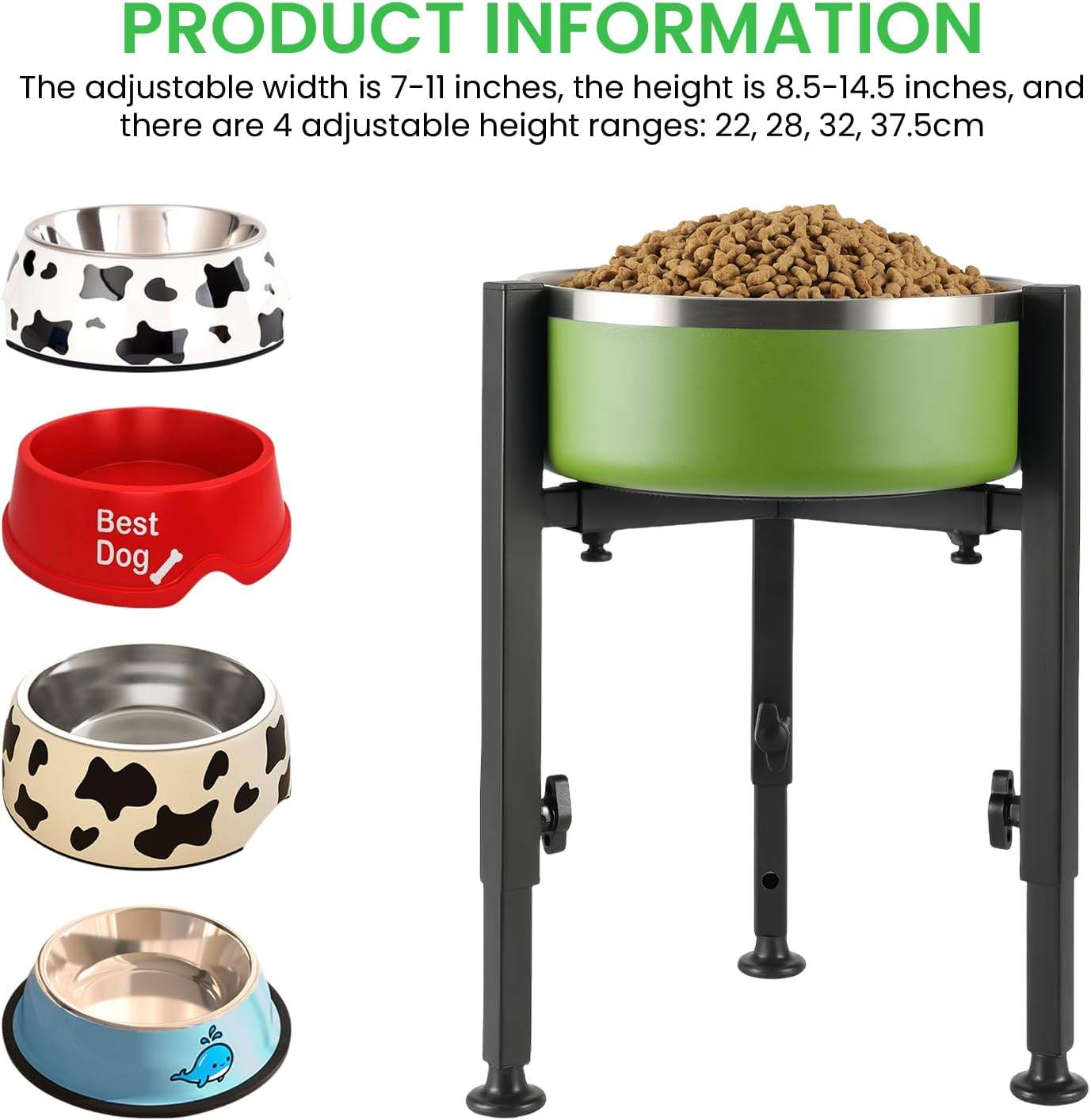 Raised Dog Bowls, Height Adjustable Raised Dog Bowl Holder, Metal Raised Dog Bowl Stand for Small, Medium and Large Dogs, Adjustable Height and Width, Black image number 1