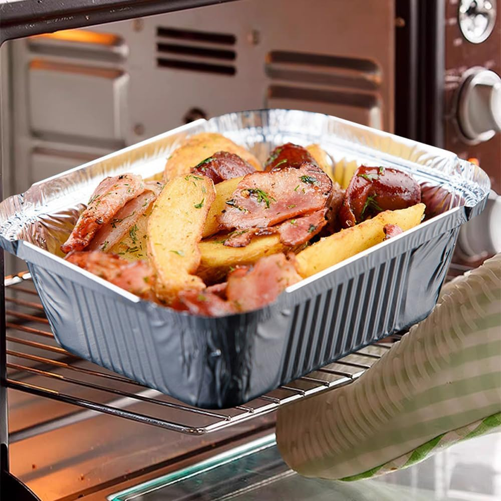 Leona Co 3/6/9-Pack Heavy Duty Aluminum Foil BBQ Trays - 25X19X7Cm Deep Square Foil Containers - Oven, Freezer & Grill Safe - Thick Gauge Disposable Roasting Pans for Cooking, Baking (3) image number 5