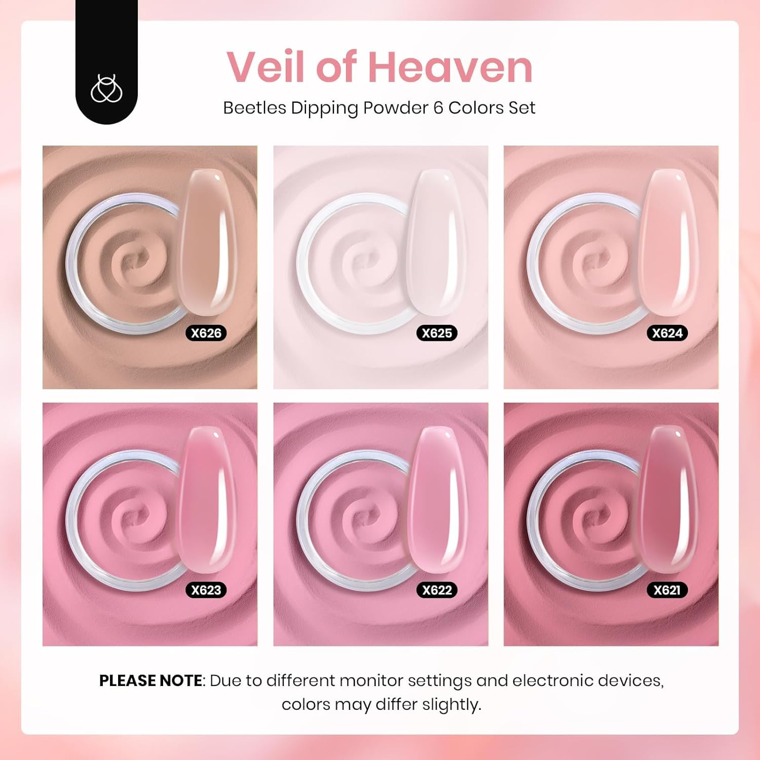 Beetles Dip Powder Nail Kit, 6 Colours Nude Pink Brown Starter Set, All Season Nail Dipping Powder Kit, No Lamp Needed DIY Salon at Home for Women image number 3