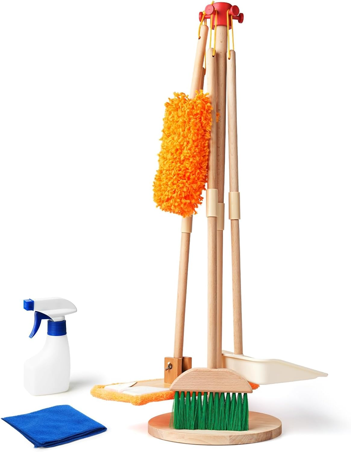 Toddler Cleaning Set - Kids Housekeeping Pretend Play Set | FSC Certification Wood with Broom, Mop, Dustpan, Duster and Organizing Stand | Montessori Toys for 3+ Year, Kids Pretend Play Cleaning Set image number 1