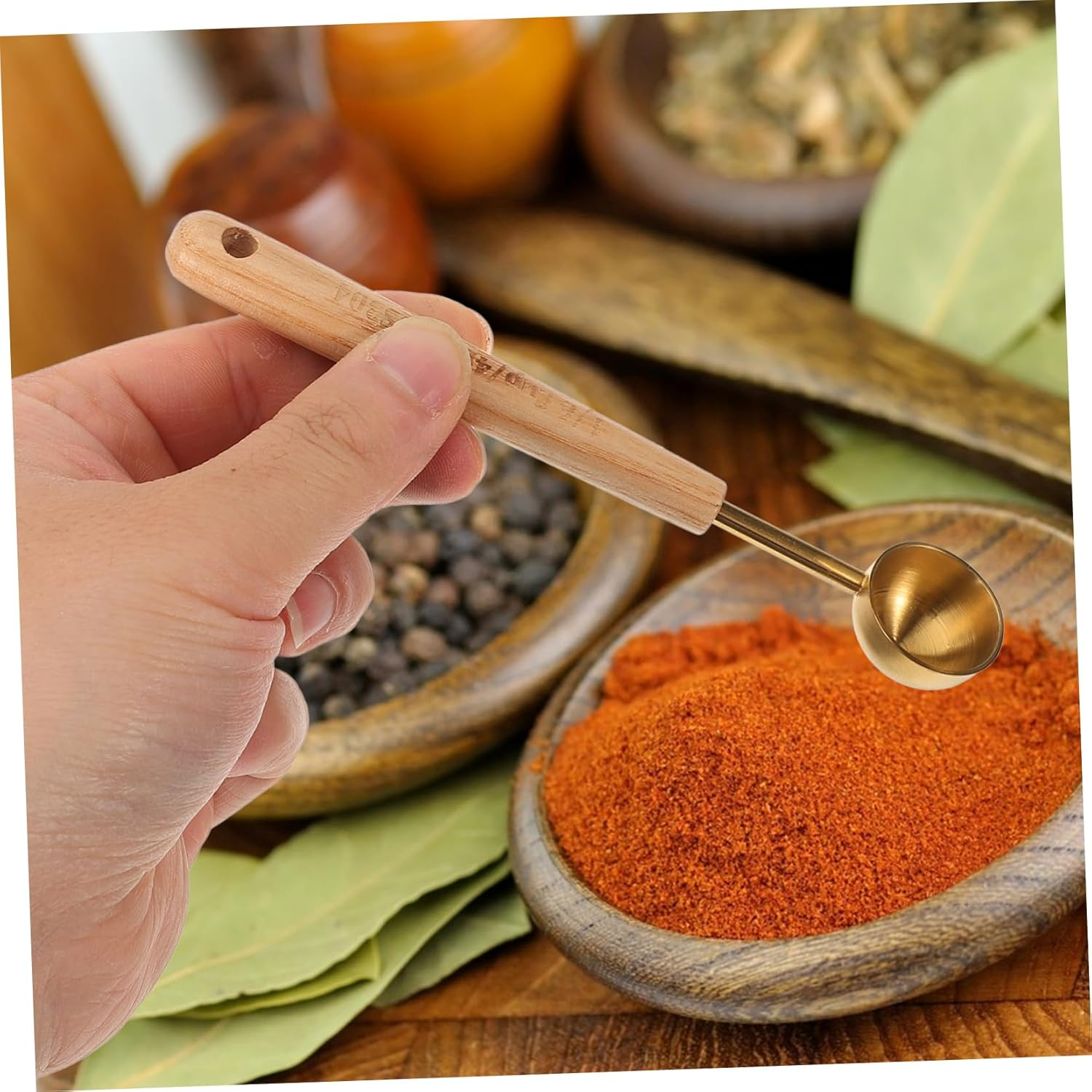 LOPUNER Coffee Measuring Scoop with Wood Handle, 4Ml Milk Powder Teaspoon, Gold Matte Stainless Steel Baking Spoon for Kitchen and Coffee Use image number 2