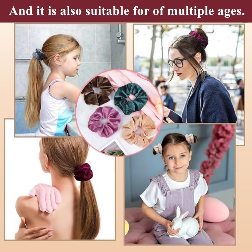 12 Pcs Soft Hair Scrunchy Bobbles Elastic Hair Bands Ties Donut Hair Accessories for Women Ponytail Holder Velvet Vintage Scrunchies (12 Colors) image number 6