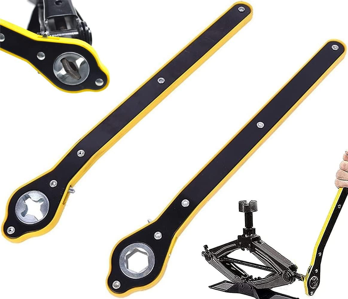 Universal Automotive 360&deg; Swivel Labor-Saving Jack Ratchet Wrench, Scissor Jack Lift Speed Handle Tool Jack Lug Handle Tool Tire Wheel Jack Wrench for Travel/Truck/Suv (2 PCS)