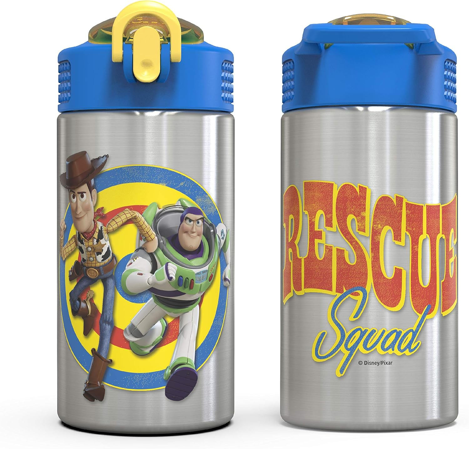Zak Designs Toy Story 4 - Stainless Steel Water Bottle with One Hand Operation Action Lid and Built-In Carrying Loop, Water Bottle with Straw Is Perfect for Kids (Buzz & Woody, 15.5 Oz,18/8,Bpa Free) image number 5