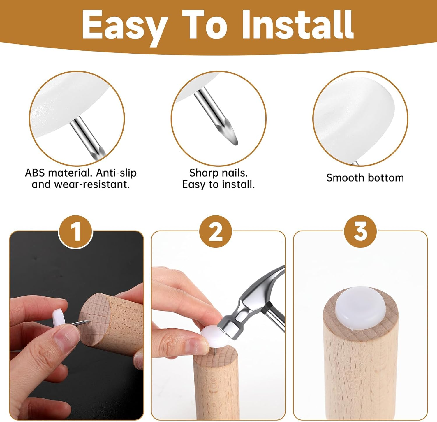 Pack of 50 Plastic Chair Gliders, 20 Mm, Floor Gliders, Furniture Gliders, Plastic Gliders, Floor Protection, Felt Gliders, Table Gliders with Nail for Furniture, Chair and Table Legs, White image number 3