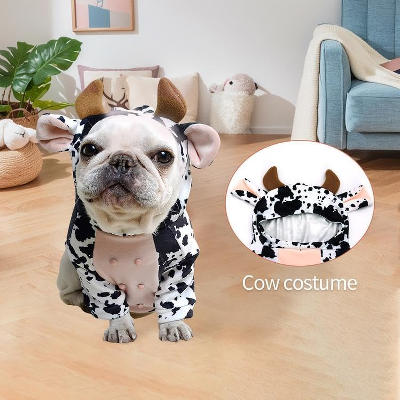 NACOCO Dog Halloween Cow Costume - French Bulldog Funny Cow Holiday Outfit Cute Hoodie Halloween Costume for Pet Puppy Small and Medium Dog (XL)