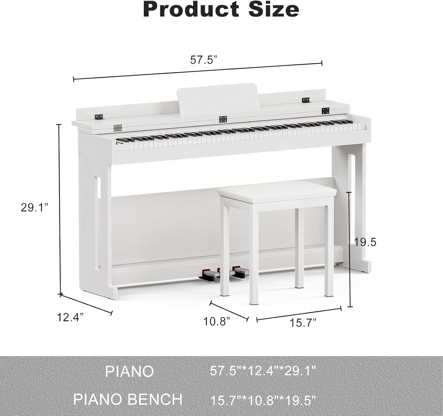 88 Key Hammer Weighted Digital Piano with Bench, UMOMO UMP-716 Beginner Electric Piano Keyboard with USB & MIDI, White - Black image number 2