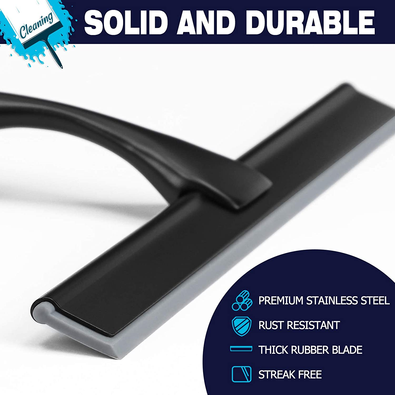 Shower Squeegee, 10-Inch Matte Black Squeegee, All-Purpose Stainless Steel Squeegee for Bathroom, Shower Doors, Mirrors, Tiles and Car Windows - 100% Streak Free image number 4