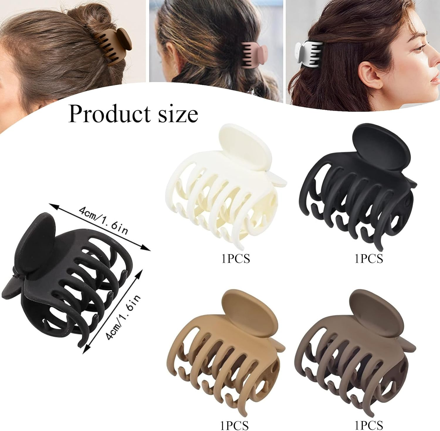 Pack of 4 Medium Claw Hair Clips, Hair Clips, Women'S Thin Hair, Plastic Hair Clip, Medium Size, Double Row Jaw Clips, 4 Colours, Non-Slip Hair Clips, for Women and Girls image number 5