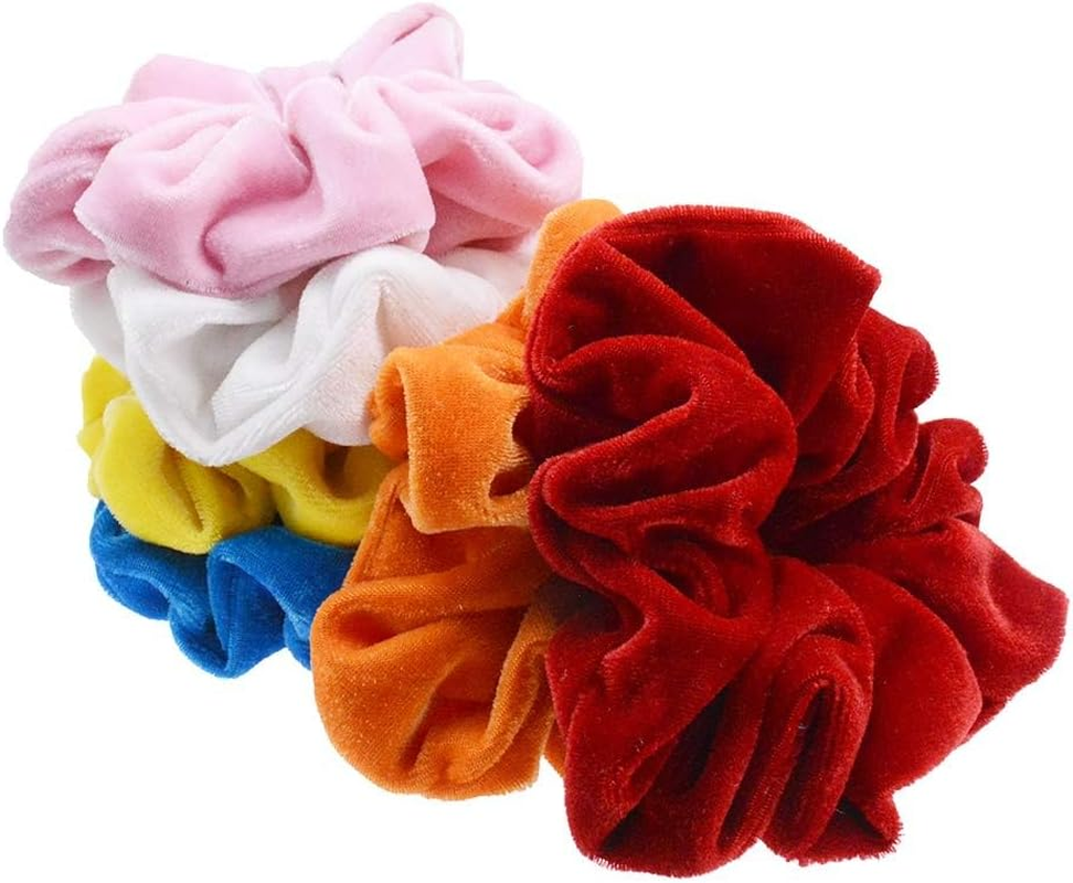 Pack of 6 Large Women Hair Bobbles Velvet Hair Scrunchies Rubber Bands Colourful Elastic Hair Bands for Girls Women Hair Accessories (White, Yellow, Red, Pink, Orange and Blue) image number 1