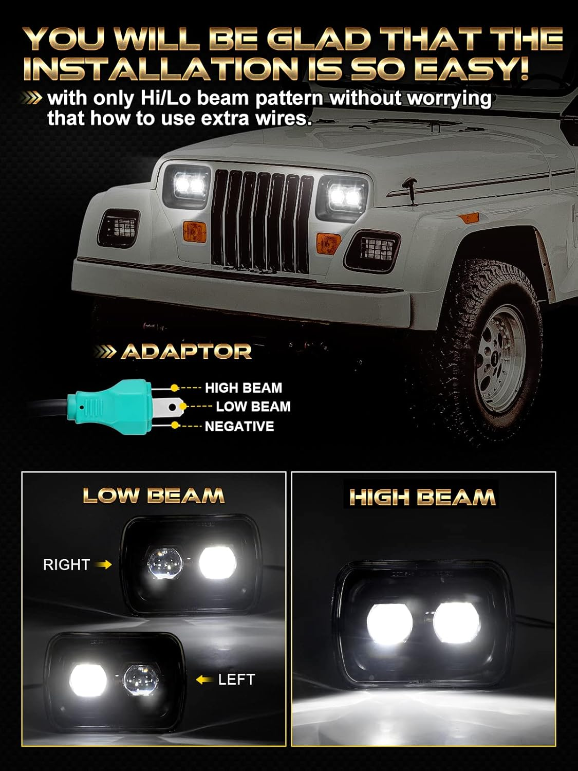 AUDEXEN 160W Stereoscopic Design 5X7 7X6 Inch Led Headlights Compatible with Jeep Wrangler XJ Cherokee YJ Trucks Replacement for H6054 H5054 H6054LL 69822 6052 6053 - DOT Approved Black,Ysfd2304 image number 4
