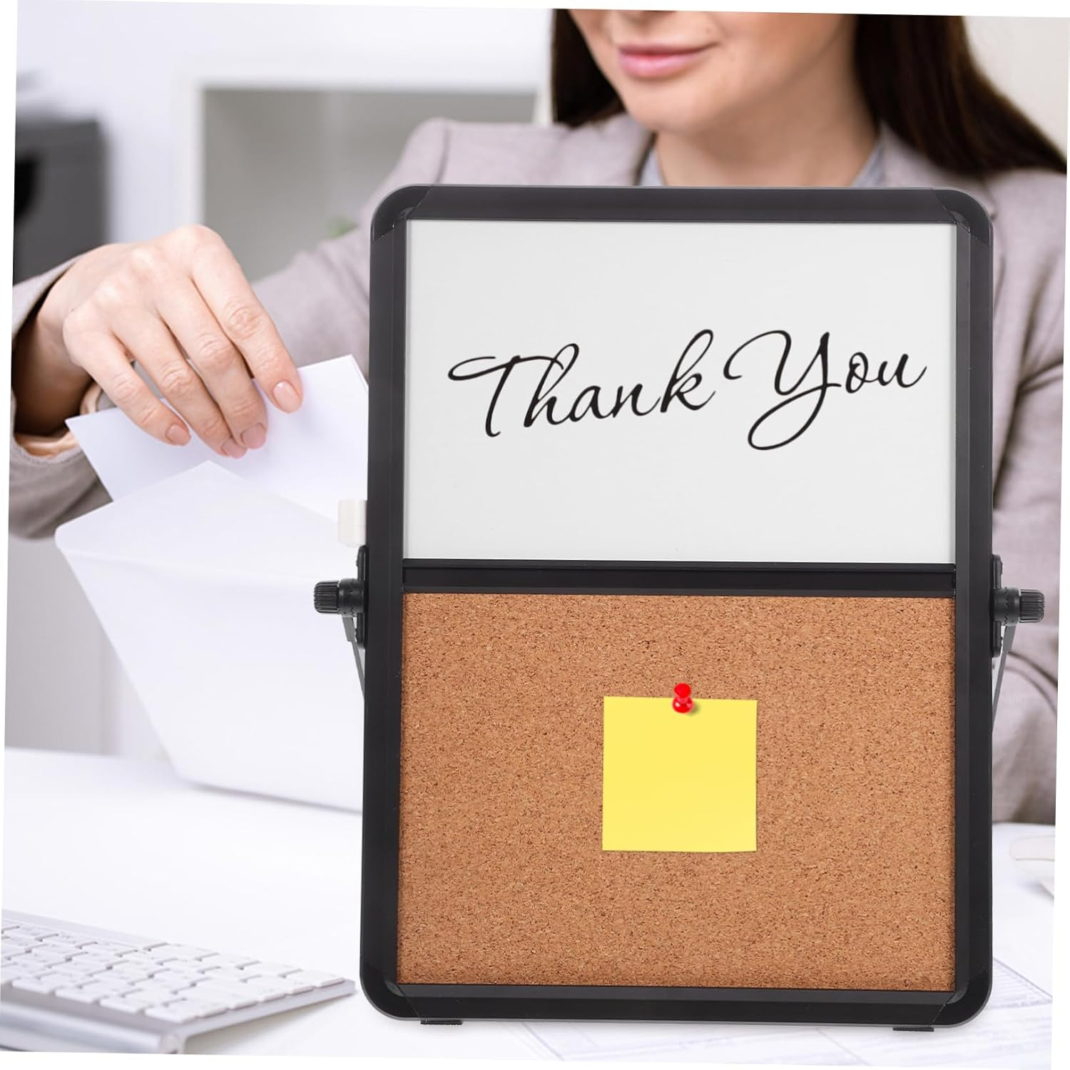 FUNOMOCYA Office Desk Accessory Dual-Sided Whiteboard Corkboard Push Pin Display Board Wall Decor image number 3