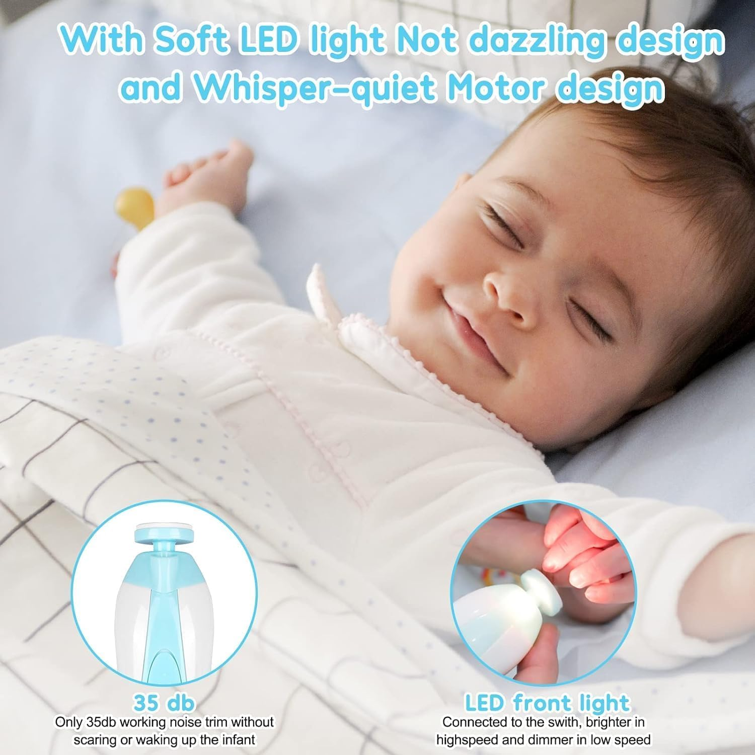 Electric Nail File Drill for Baby No Sharp Claws Hurt, 6 in 1 Safety Cutter Trimmer Clipper for Toes and Fingers (Blue) (Blue +) image number 5