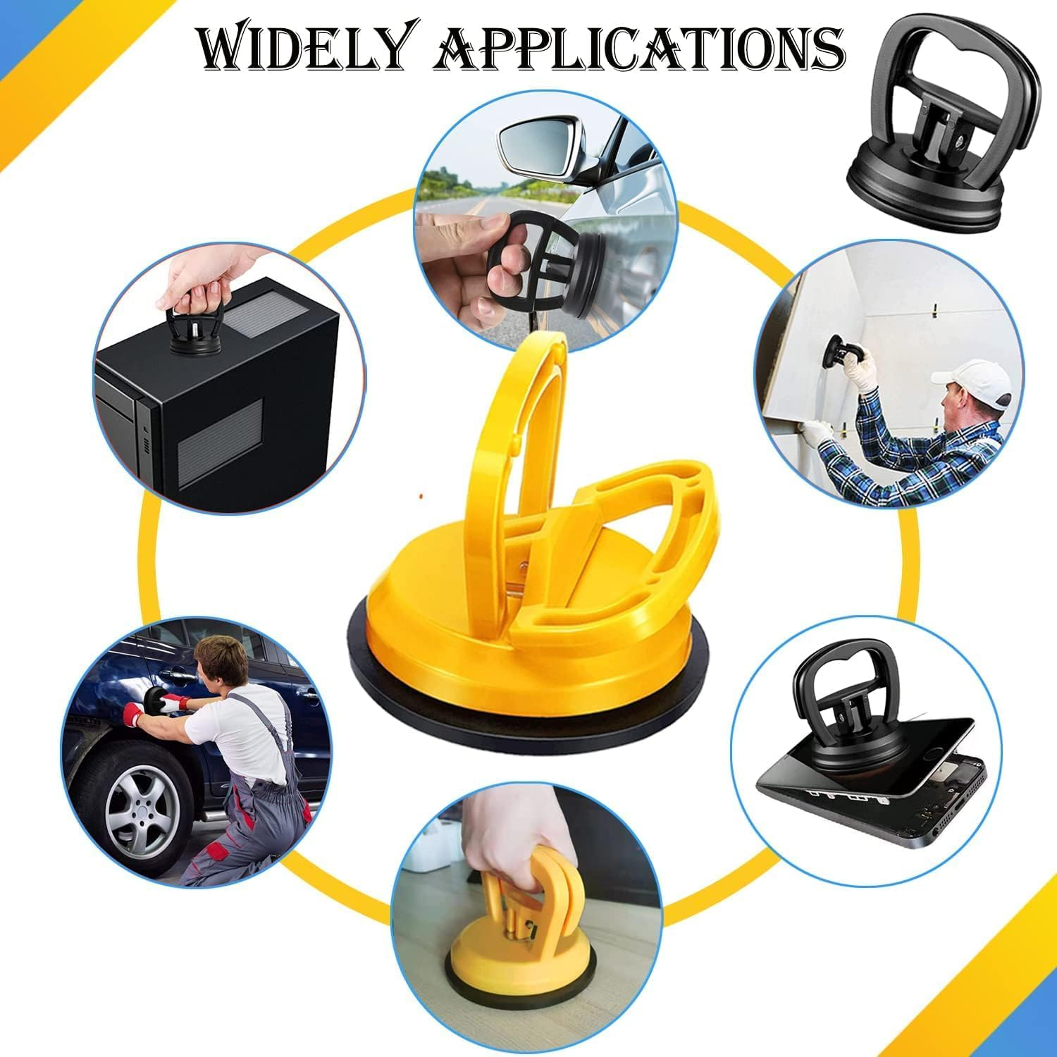 5Pcs Car Dent Puller, Powerful Car Dent Repair Tool Remover Kit, Suction Cup Dent Puller Kit for Car Dent Repair, Glass, Tiles, Mirror, Lifting and Objects Moving (Yellow + Black) image number 4