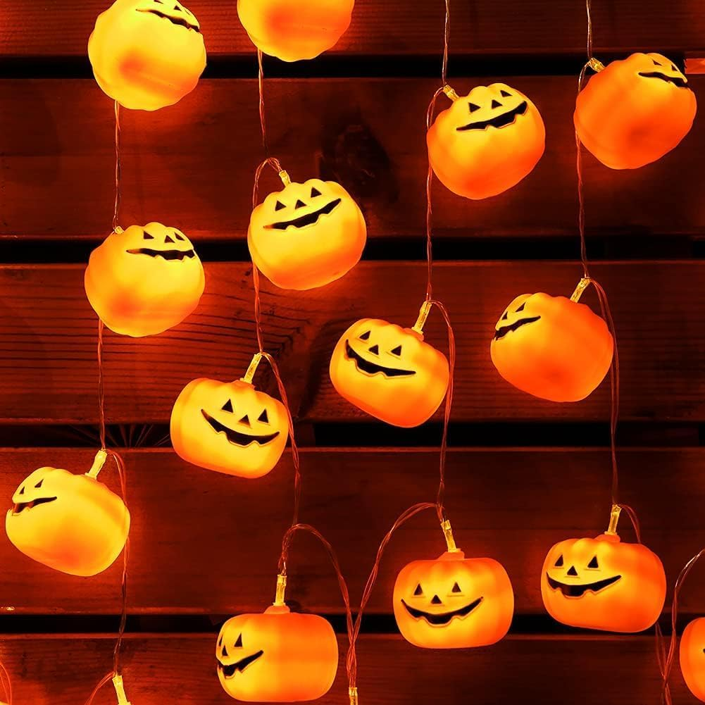 Halloween String Lights, 30 LED Pumpkin Lanterns Lights, Orange Pumpkin Lights with 2 Lighting Modes, LED Pumpkin Lights, Holiday Lights for Home Indoor Outdoor Halloween Decorations (4.5M) image number 4