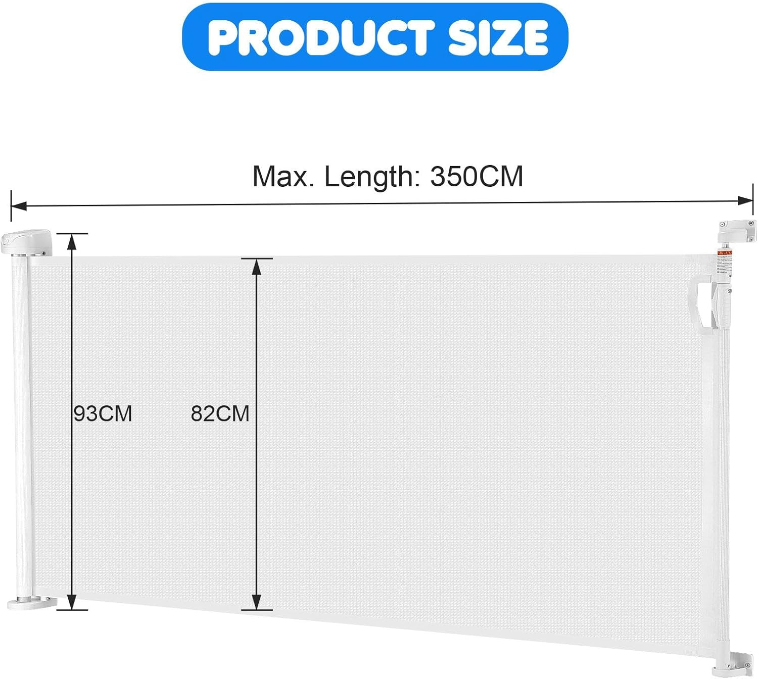 Pet Scene Retractable Safety Gate Extends to 350CM, 93CM Tall Baby Gate Enclosure Fence Safe Guard Barrier for Stairs Doorway Security Mesh Fencing Barrier for Pets & Childs, White
