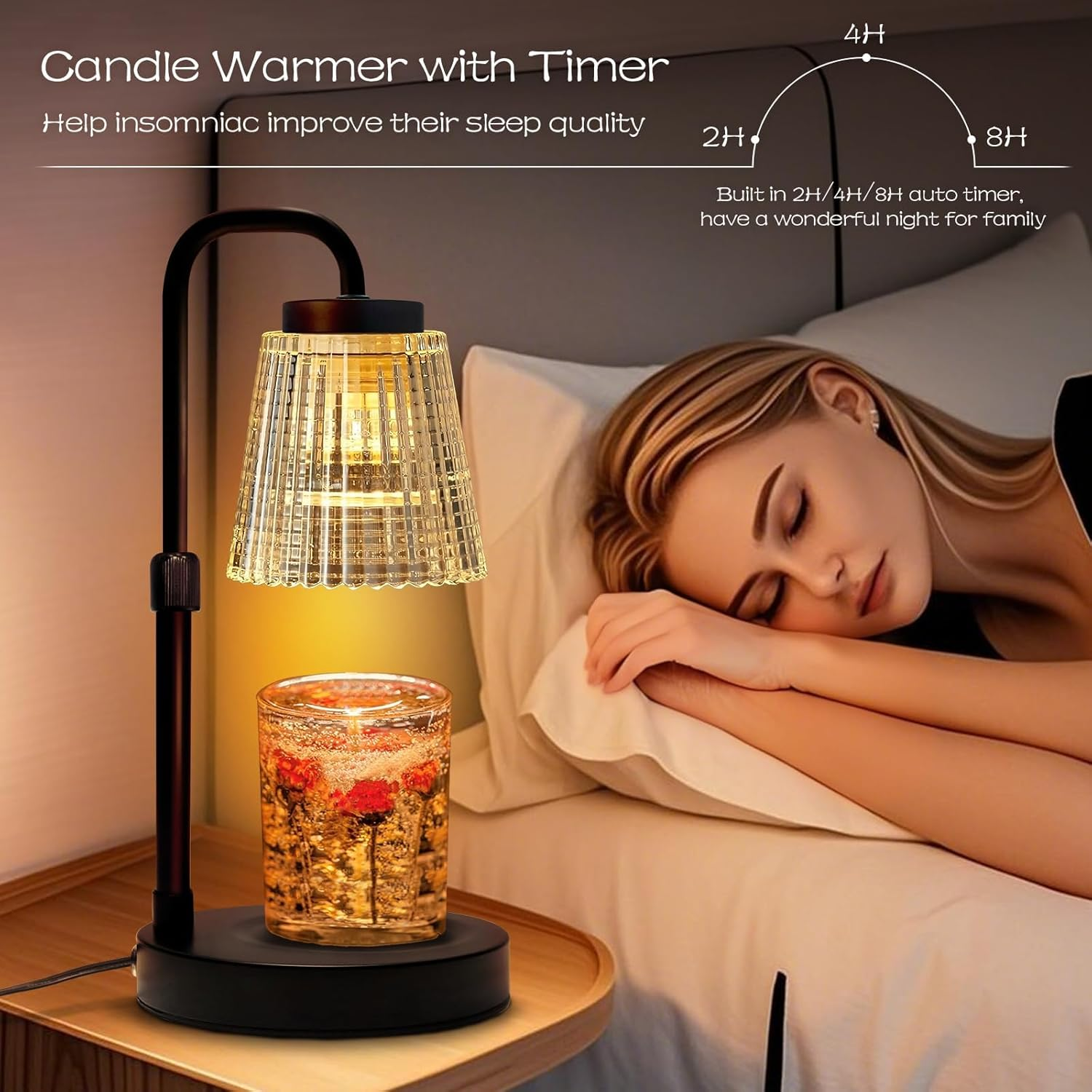 Kinsdan Candle Warmer Lamp, Adjustable Height Dimmable Candle Warmer with Timer, Wax Melt Warmer for Jar Candles with 2 Bulbs, Candle Lamp for Home Decor Gift image number 3