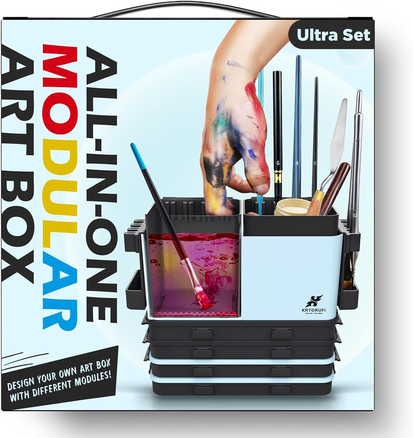 KRYDRUFI Portable All-In-One Modular Painting Station with Paint Brush Cleaner and Holders,Wet Paint Palette Tray with Lid for Miniature Painting and Acrylic Paints (Ultra Set)