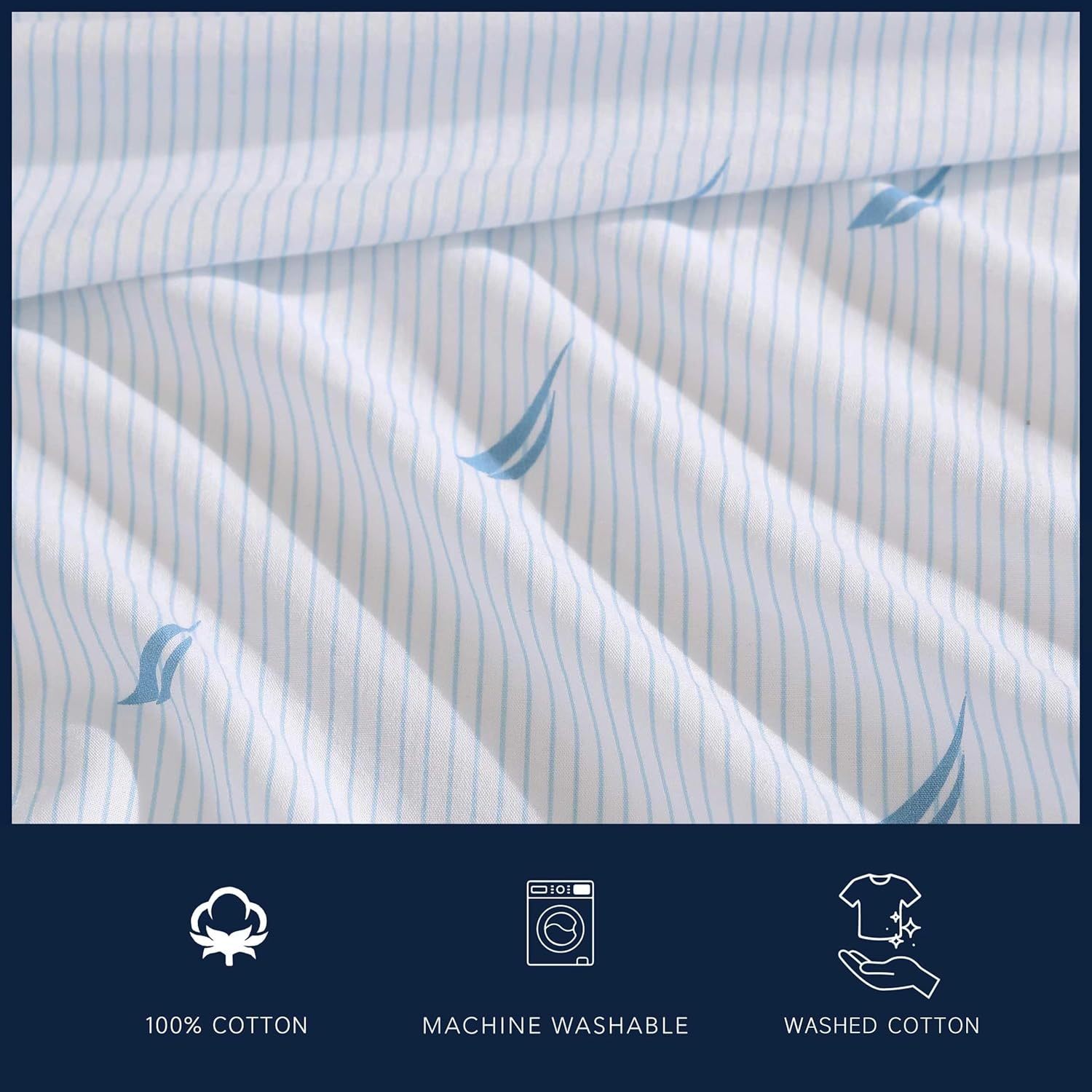 Nautica - Full Sheets, Cotton Percale Bedding Set, Casual Home Decor (Boat Stripe Pale Blue, Full) image number 6