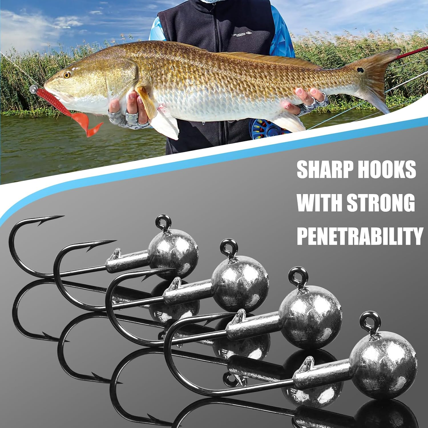 Jig Heads Unpainted Crappie Jig Heads round Ball Heads Jig Hooks Fishing Jig Heads Saltwater Freshwater Fishing Bass Trout Walleye - 45Pcs-(2G/3G/3.5G/5G) image number 5