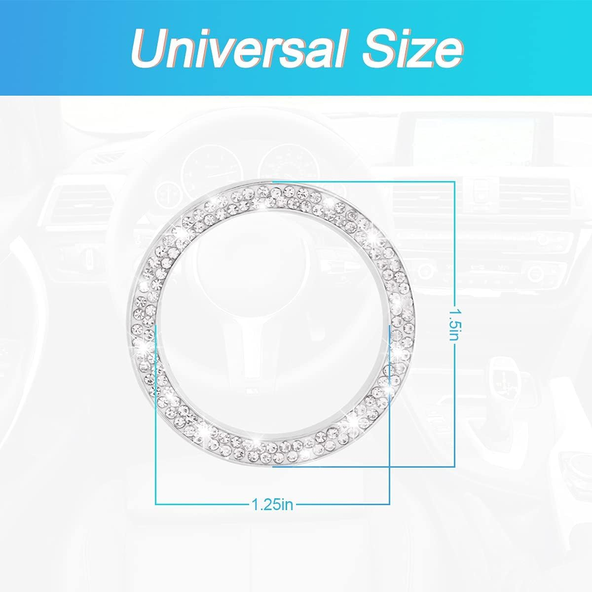 Car Bling Crystal Rhinestone Engine Start Ring Decals, 2 Pack Car Push Start Button Cover/Sticker, Key Ignition Knob Bling Ring, Sparkling Car Interior Accessories for Women (Silver) image number 5