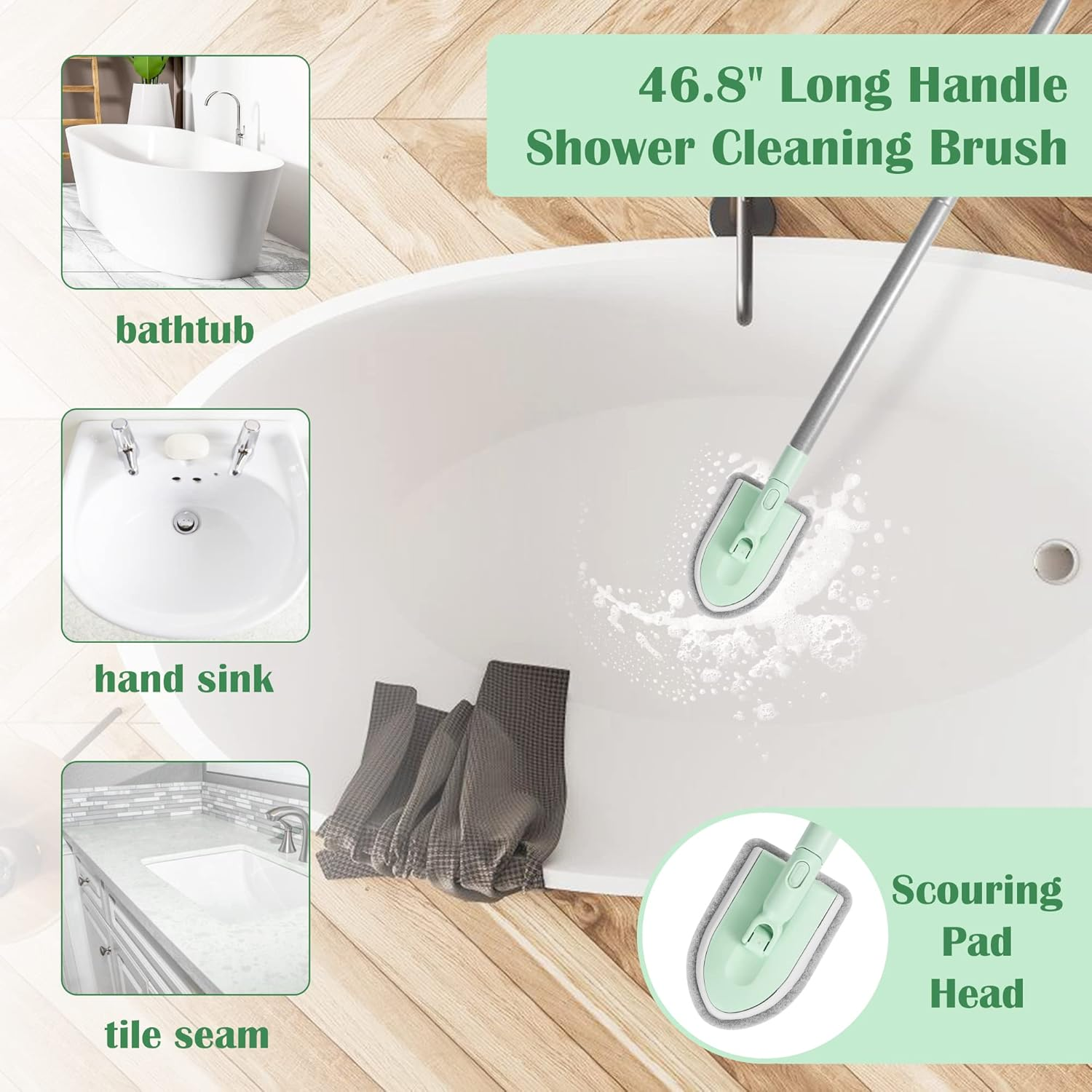 DALIPER Shower Scrubber with Long Handle for Cleaning, 2 in 1 Tub and Tile Scrubber, Interchangeable Scrub Brush Attachment for Cleaning Bathroom Bathtub Floor Wall image number 4