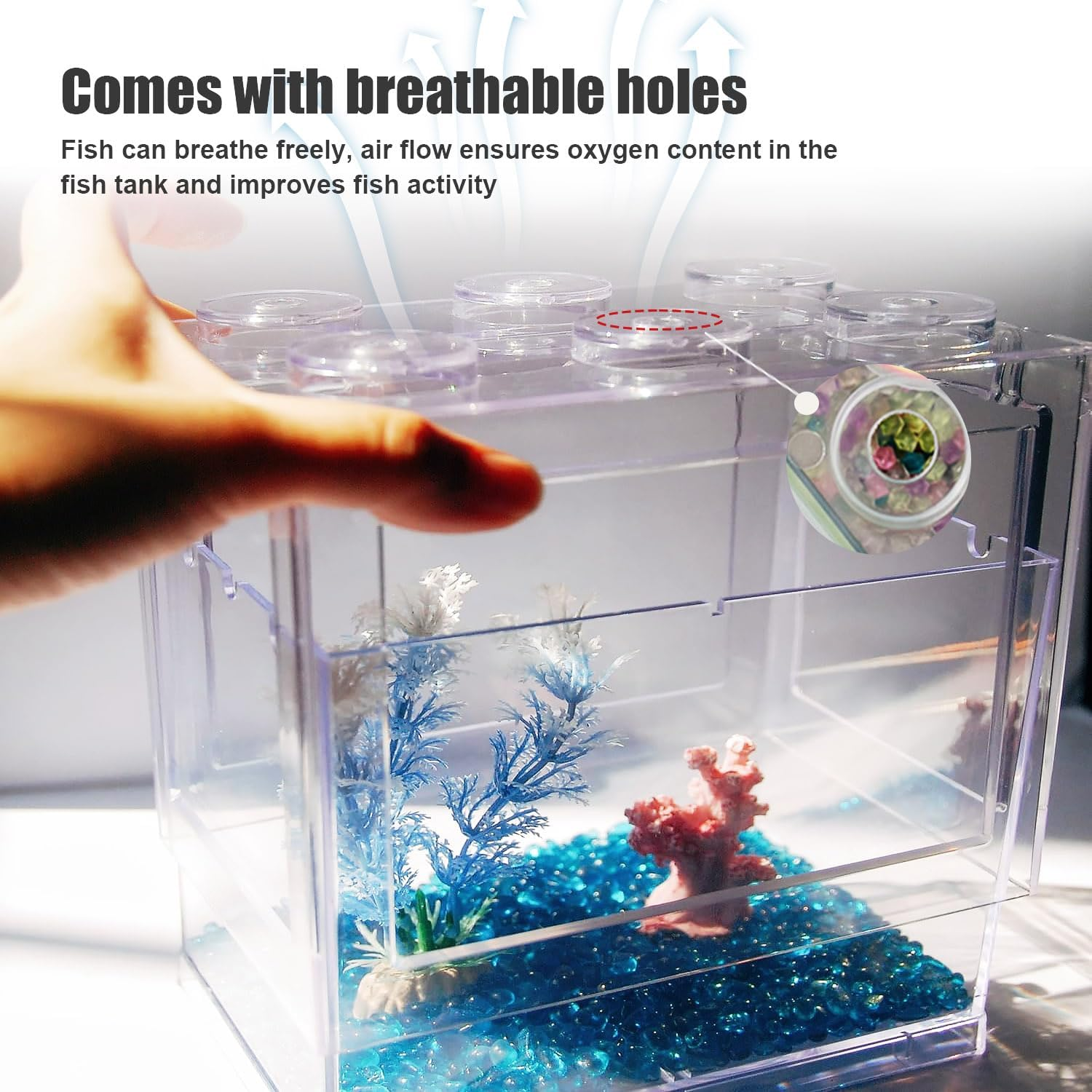 Small Fish Tank, Mini Fish Bowl, 0.3 Gallon Stackable Betta Fish Tank, Desktop Aquarium Tank, Perfect for Small Aquatic Animals, Seaweed Balls, Home Office Decoration(Unfiltered) image number 4