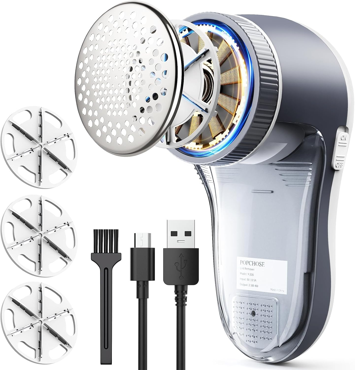 POPCHOSE Fabric Shaver, Lint Remover for Clothes, Electric Lint Shaver with 6-Leaf Blades, Sweater Shavers to Remove Pilling for Clothing, Couch, Furniture, Fuzz, Lint Ball, Pillings, USB Rechargeable image number 2