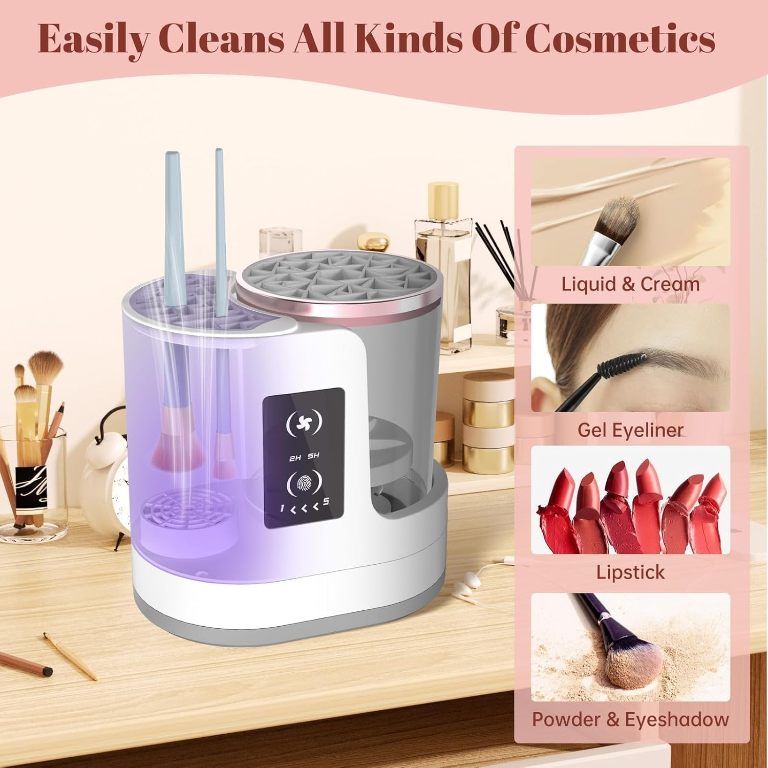 3 in 1 Electric Makeup Brush Cleaner Machine with Makeup Brush Dryer-Holder-Portable Automatic USB Cosmetic Brushes Cleaner Tool for All Size Beauty Makeup Brush Set,Contour, Eyeshadow, Blush Brush image number 4