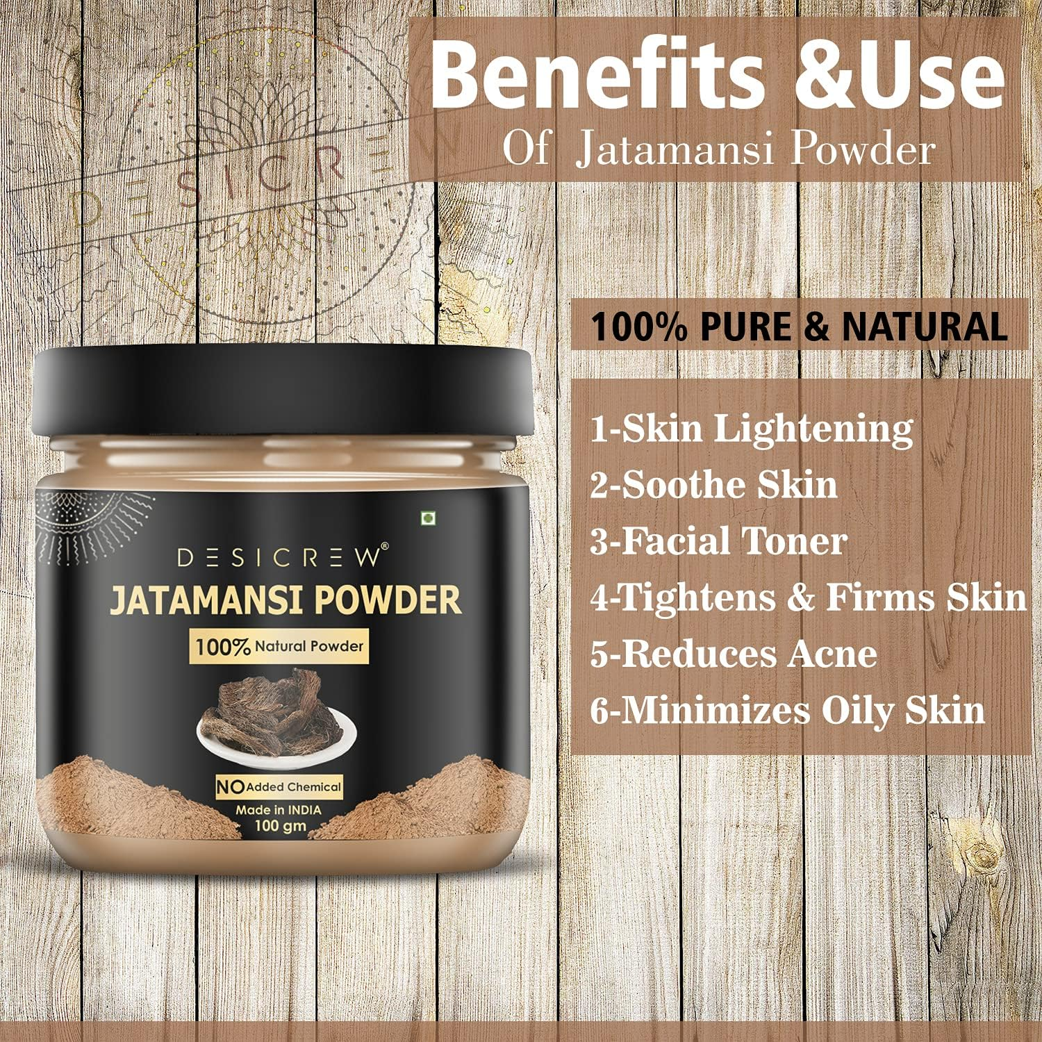 DESICREW Pure & Natural Jatamansi Powder for Natural Texture & Colour, Strong, Shiny, Silky,Healthy Scalp, Dandruff & Spilt Ends Free Hair Pack 300 GM