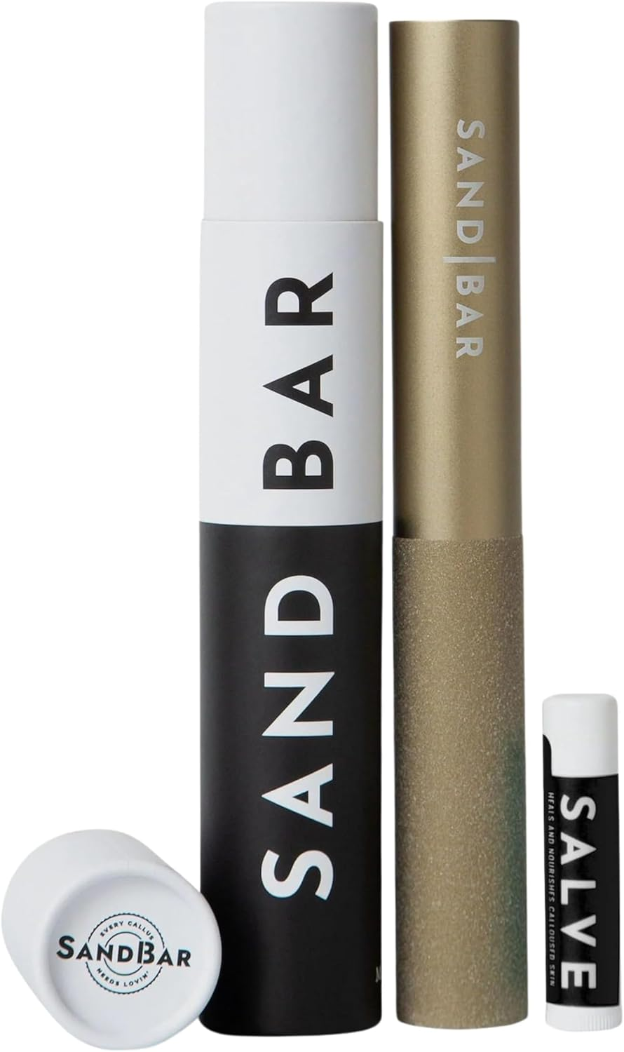 Sandbar Callus Remover Tool, File for Hands, Durable Aluminum Tool Callus Shaver, Palm and Heel Dead Skin Removal, Includes Nourishing Salve, Ideal for Athletes, Climbers, and Gym Enthusiasts - Gold