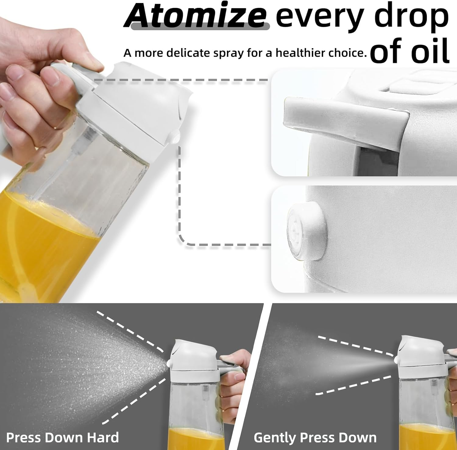 Spray Bottle, 470Ml Dual-Use Glass Oil Spray Bottle - Effortless, Drip-Free, and Easy to Clean (White) image number 4