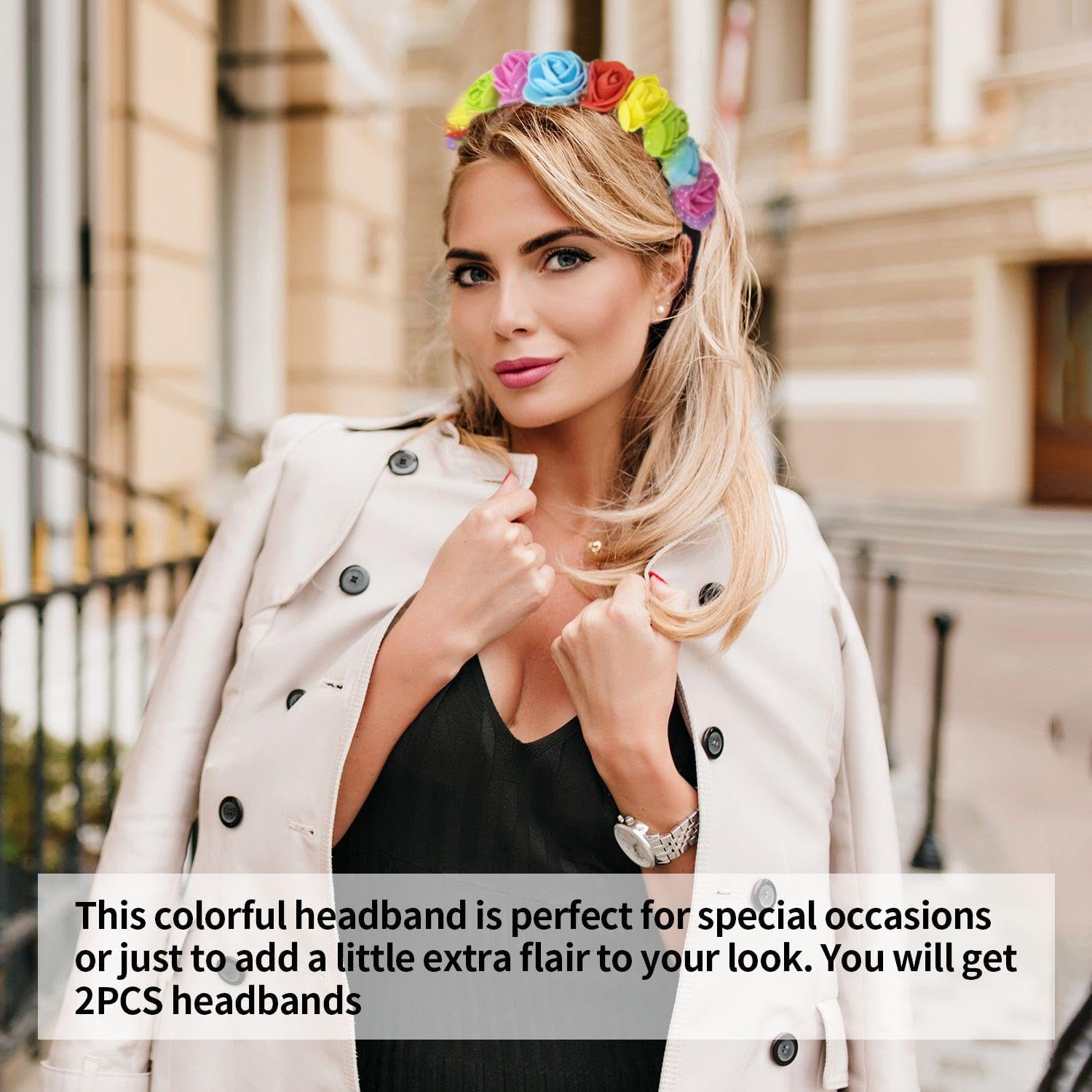 Pack of 2 Rainbow Flower Headbands, Flower Headbands for Women, Holiday Headbands, Pride Party Accessories, Rainbow Flower Headbands image number 3