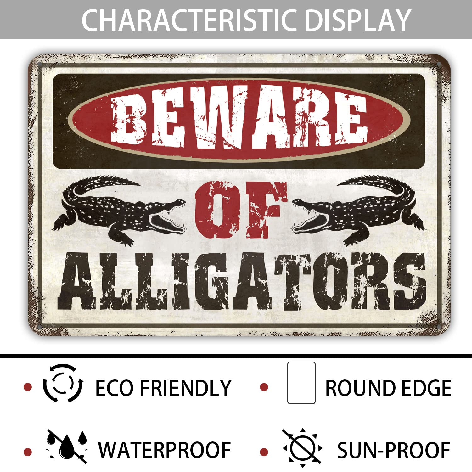 MLOVOS Metal Sign Warning the Alligator Signs Beware of Alligator for Yard Fence Garage Cave Home Wall Funny Decor Retro Tin Sign 8X12 Inches image number 3