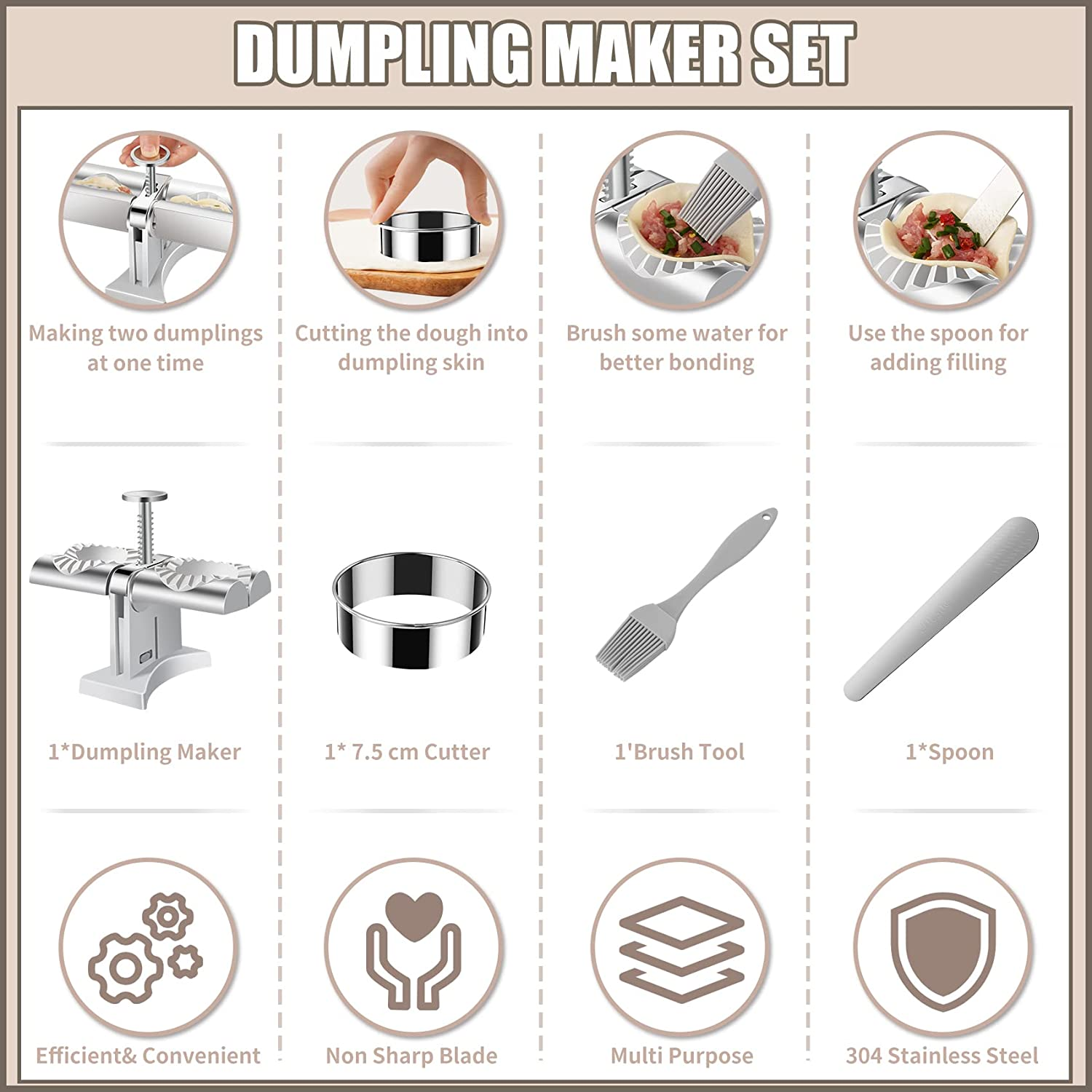 GUYUE Double Head Automatic Dumpling Maker Machine - Mould for Quick Empanadas Making at Home - with Skin Maker, Stuffing Spoon, and Press Wrapper Tool image number 3