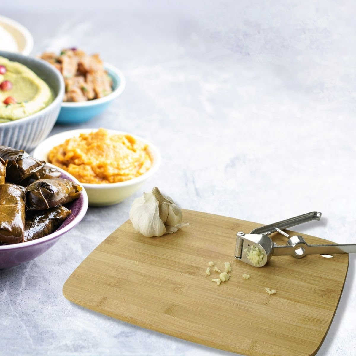 Fackelmann 45606 6.1" Aluminum Garlic Press with Olive Stoner, Silver image number 2