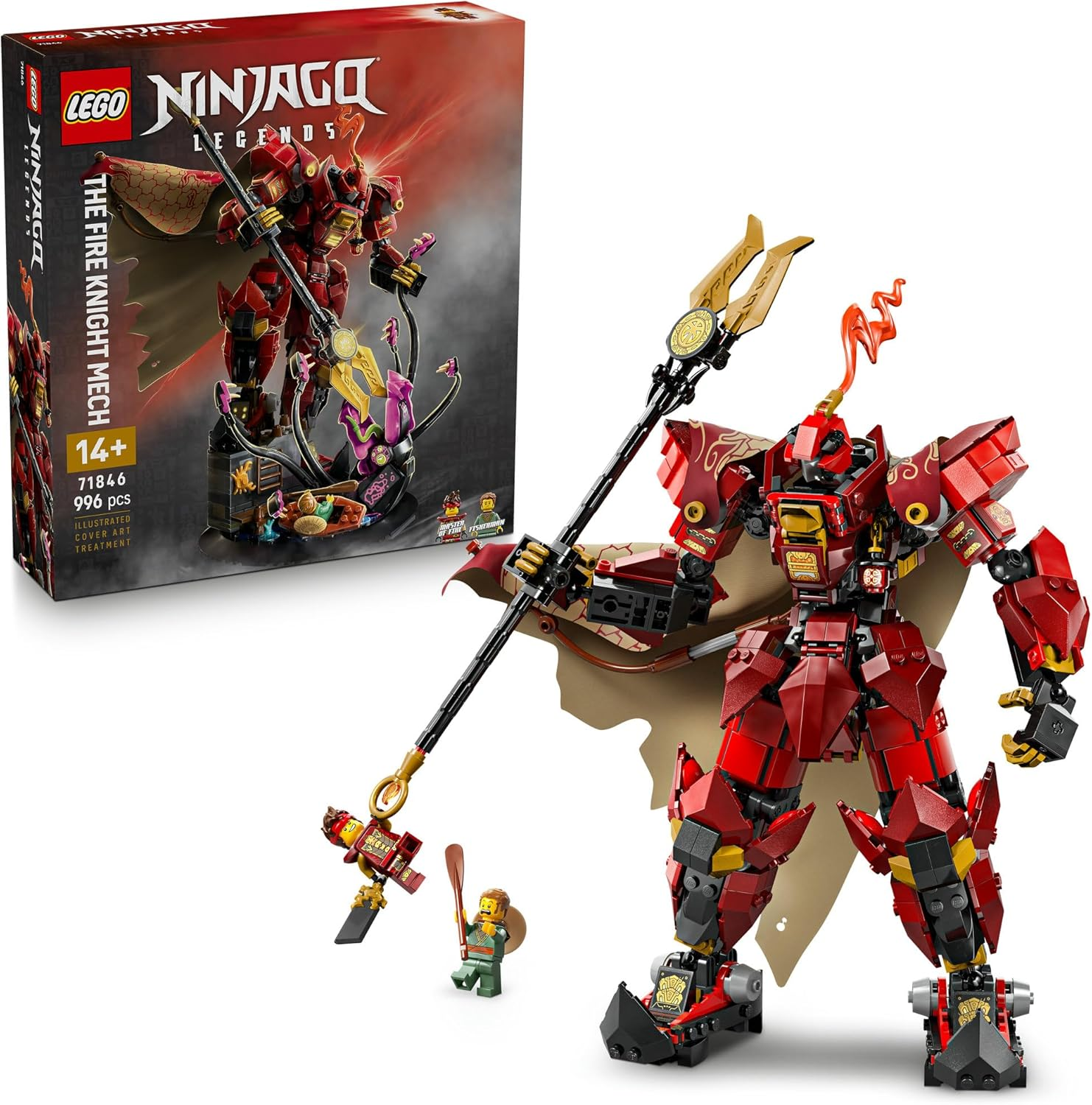 LEGO&reg; NINJAGO&reg; the Fire Knight Mech (996 Pcs) Building Kit with 2 Minifigures Including Kai & Features a Sea Monster, Buildable Model for Display and Play, Toys for Boys and Girls Aged 14+ 71846