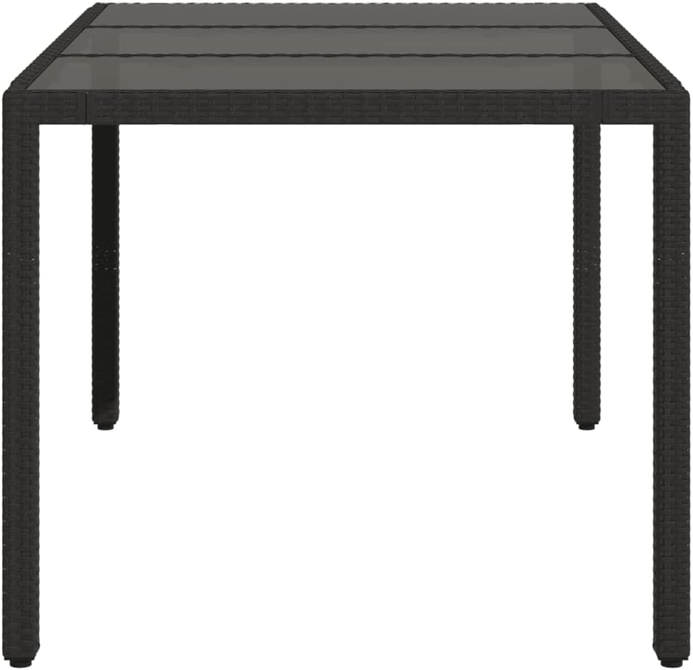 Vidaxl Garden Table - Black Poly Rattan Outdoor Furniture - Tempered Glass Top, Powder-Coated Steel Frame, Weather- Patio Dining Side Coffee Rectangular Table, 150 X 90 X 75 Cm image number 3