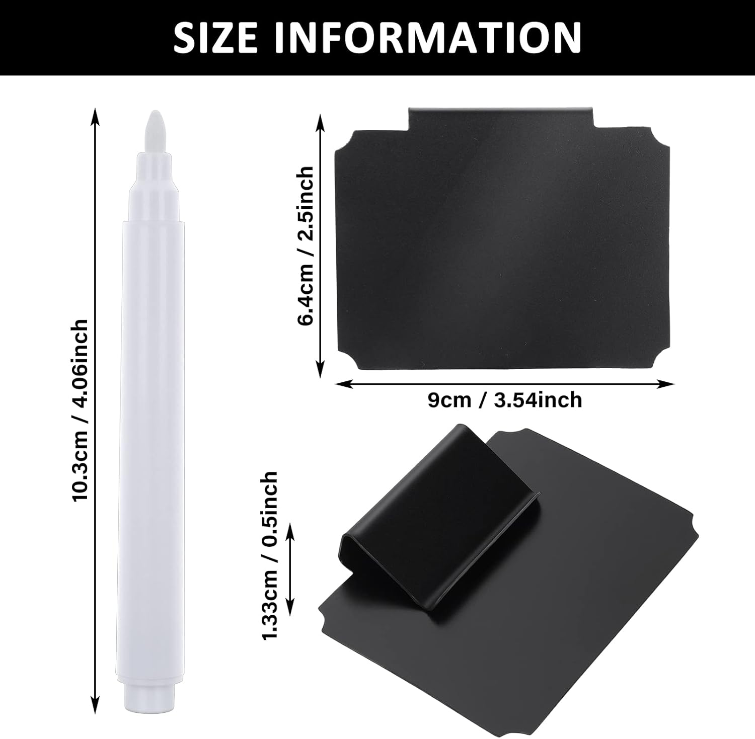 12 Pieces Basket Labels Clip on Set, Include 10 Pcs Kitchen Clip Label Holder Removable Pantry Basket Labels with 2 Pieces White Chalk Marker for Storage Bins Organization Box (Black) image number 2