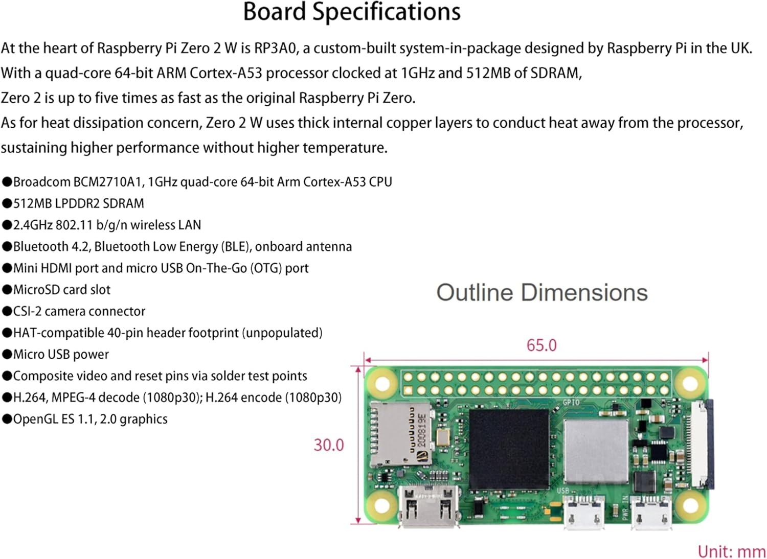 Pi Zero 2 Wh-Pi Zero 2 W with Color Pre Soldered Header, 1Ghz Quad-Core Arm Cortex-A53 CPU, W-F-I & Blue-Too-Th 4.2 BLE, Five Times Faster image number 5