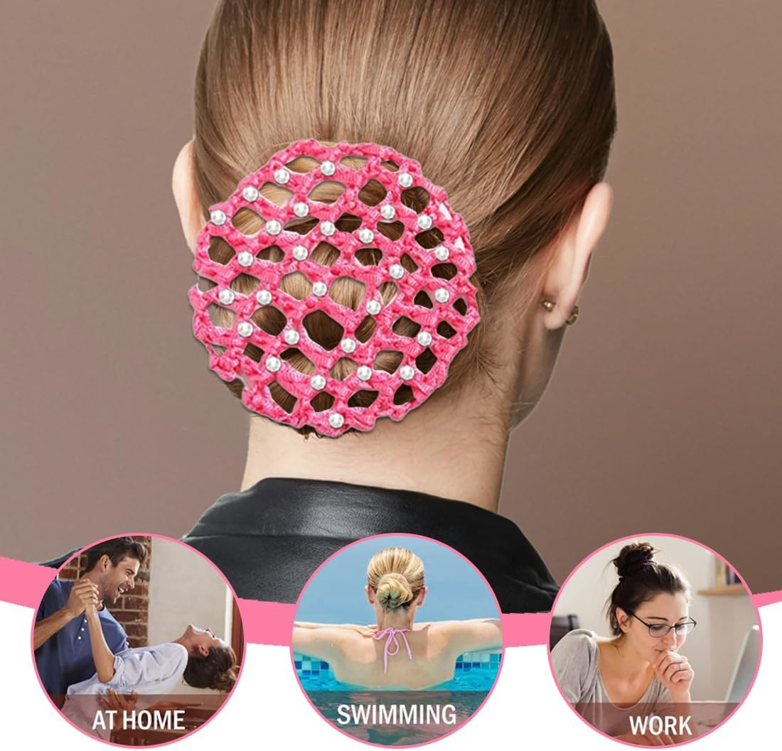BEPSYOM Pack of 5 Hair Nets Ballet Bun Net Crystal Hair Net Ballet Hair Net Bun Nets Glitter (With Rhinestones) image number 6