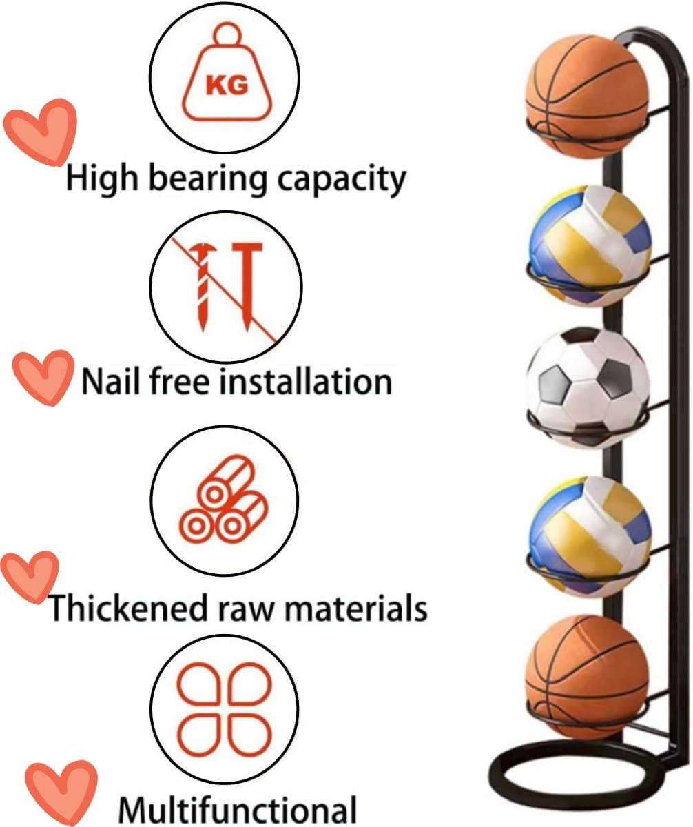 Vertical Basketball Storage Rack,Klhcduo 5-Layer Independent Football Stand Ball Rack, Detachable Vertical Display Rack, Used for Basketball Volleyball Football Rugby Badminton image number 1