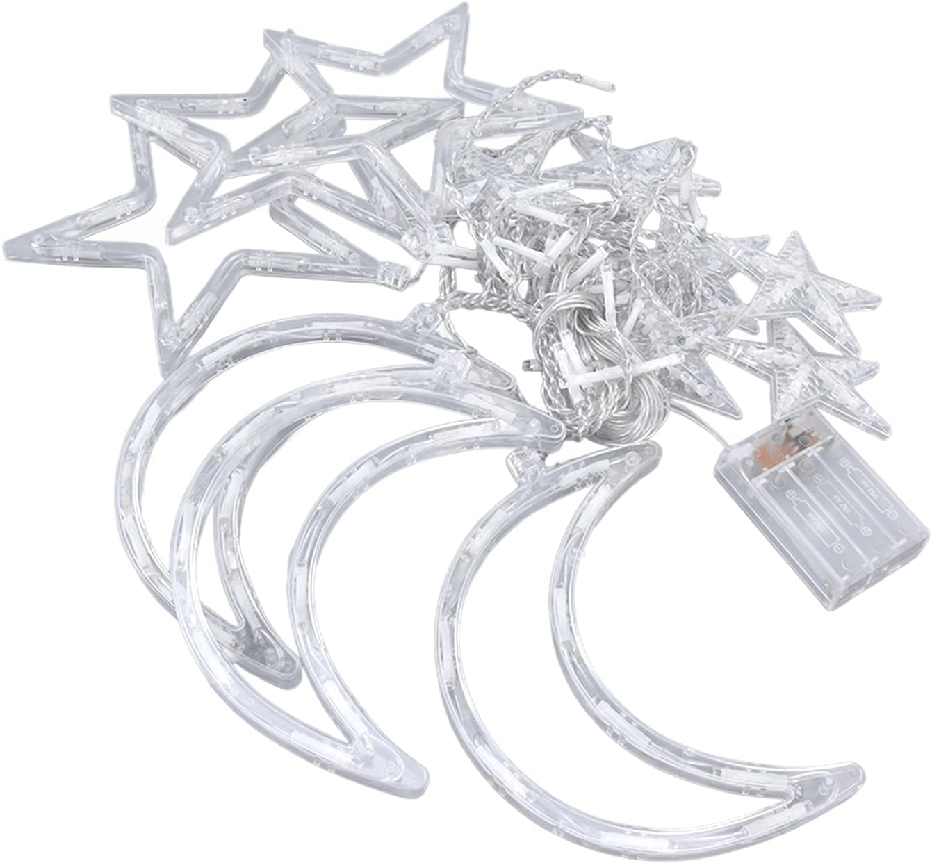 126 LED Star Lights, 3M Powered Twinkle Star Moon Fairy Lights, Curtain String Lights for Ramadan Window Wedding Garden Christmas Decoration (Warm White) image number 6