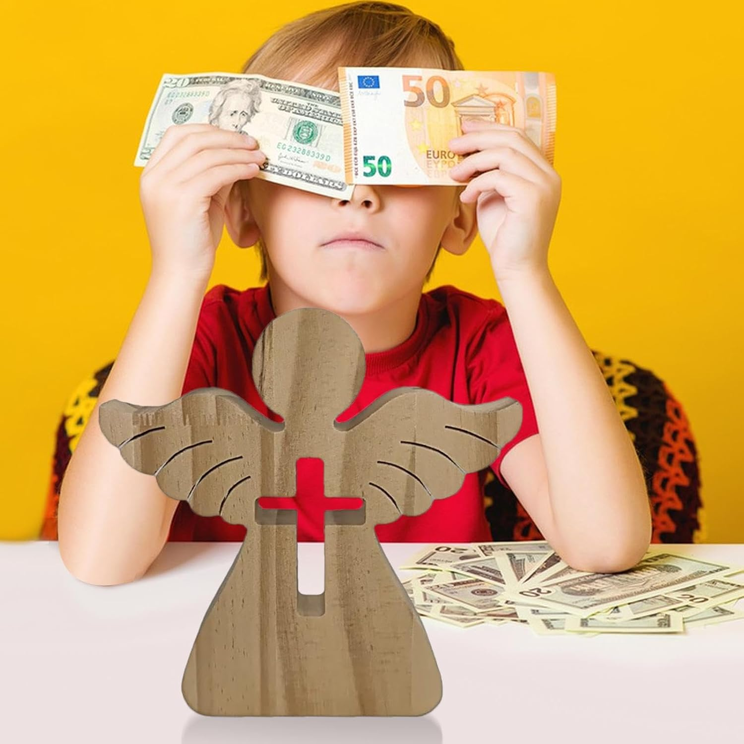 Wooden Money Holder Wooden Angel Money Clip with Angel Sculpture Made of Wood - Creative Wood Crafts Money Clip for Christening, Communion, Confirmation, Wedding image number 5