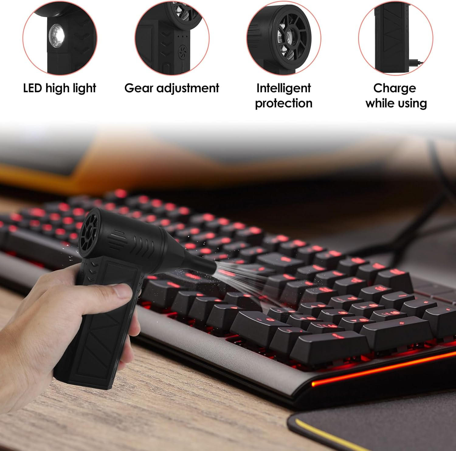 Mini Jet Dry Blower, 80000RPM 5000Mah Electric Jet Blower Fan Handheld Jet Fan Blower Mini Air Blower Duster 4 Gear Adjustable Air Blower Jet Fan with LED Light Pocket Air Duster Fan