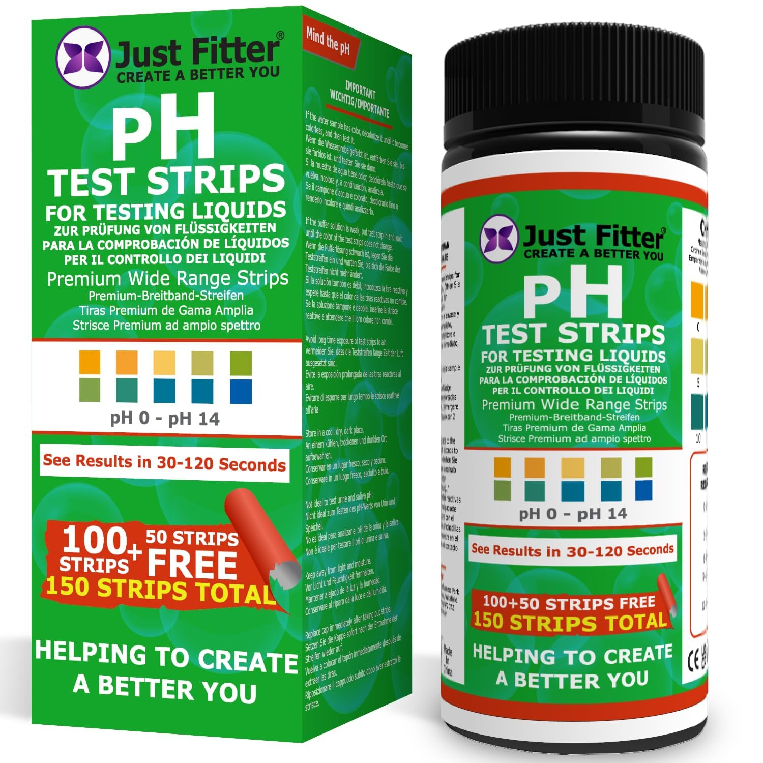 Just Fitter Alkaline Water Ph Test Strips. Testing Kit for Home Drinking Water and Liquids. Universal Tester for Aquarium, Fish Tank, Pool, Hot Tub, Spa, Kombucha, Fermentation and Brewing Process. image number 2